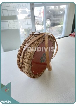 Bali Rattan Bag With Round Wooden Block On Top