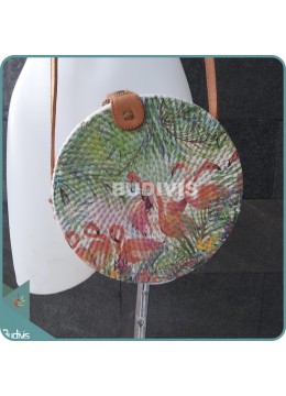 Balinese Rattan Bag With Flamingo Flock Painting