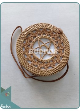 Brown Natural Rattan Woven Star Pattern Bag