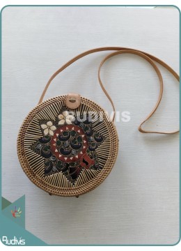 Chinese Woven Balinese Rattan Bag With Batik Pattern