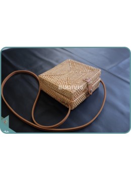 Natural Square Solid Color Rattan Shoulder Bag