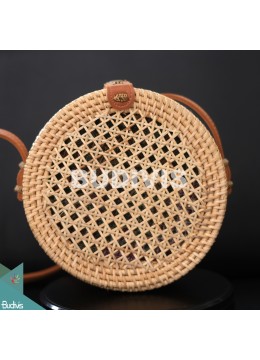 Round Brown Bali Rattan Woven Mesh Bag