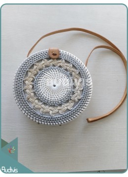 Round Off-White Woven Bali Rattan Bag