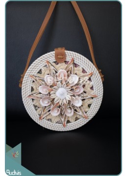 Round Rattan Bag With Shell And Star Pattern