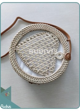 Round White Woven Heart-Shaped Rattan Bag