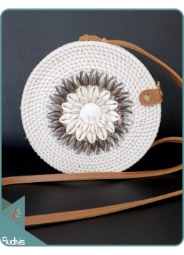 Sea Shell White Round Rattan Bag