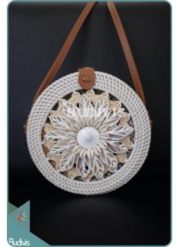 Shell Flower Pattern And Woven Round Rattan Bag