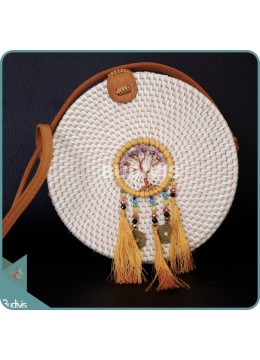 White Round Rattan Bag With Yellow Bead Dream Catcher