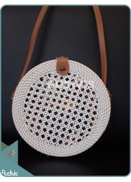 White Round Rattan Mesh Bag