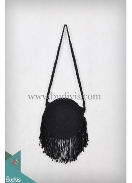 Black Round Wallet Lace Woven Cotton Bag Crossbody Bag Tassel Hippie