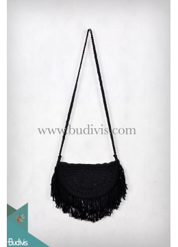 Half Moon Black Wallet Lace Woven Cotton Bag Crossbody Bag Tassel Hippie