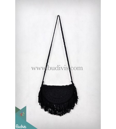 Half Moon Black Wallet Lace Woven Cotton Bag Crossbody Bag Tassel Hippie