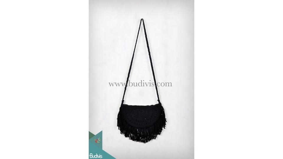 Half Moon Black Wallet Lace Woven Cotton Bag Crossbody Bag Tassel Hippie