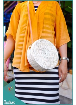 White Rattan Bag With Belt