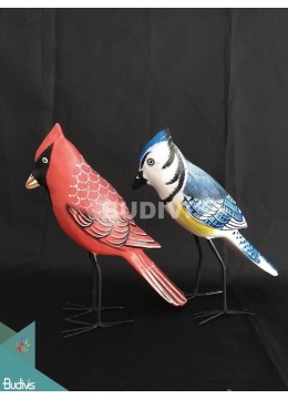 Figurines Realistic Miniature Wooden Bird Carving Hand Painted Garden Decoration