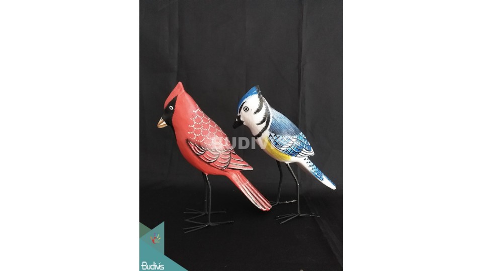 Figurines Realistic Miniature Wooden Bird Carving Hand Painted Garden Decoration