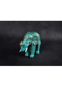 Green Painted Elephant Wooden Animal Statue