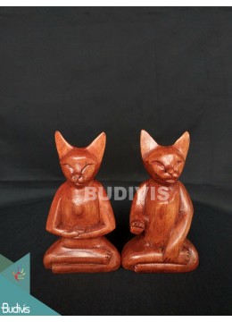 Indonesian Hand-Carved Wood Couple Cats