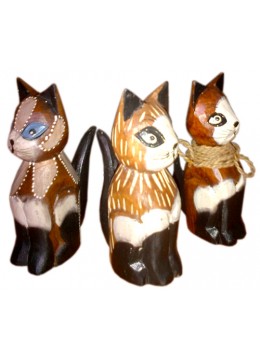 Wood Painted Cat Statue