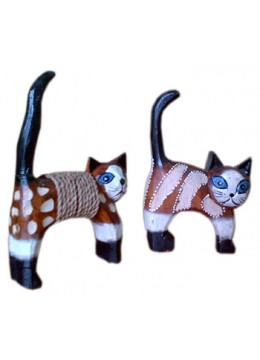 Wood Painted Cat Statue