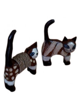 Wood Painted Cat Statue