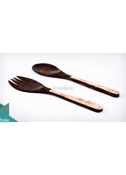 Wooden Coconutnut Spoon With Shell Decoration Set Of 2