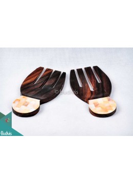 Wooden Rice Spoon With Shell Decoration Set Of 2