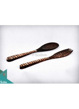 Wooden Spoon And Fork Set Coconutnut Decoration Set 2 Pcs