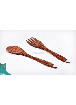 Wooden Spoon And Fork Set Shell On Corner 2 Pieces