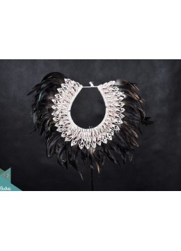 Original Shell Decoration Tribal Necklace Black Feather Shell Decoration Vertical Indoor