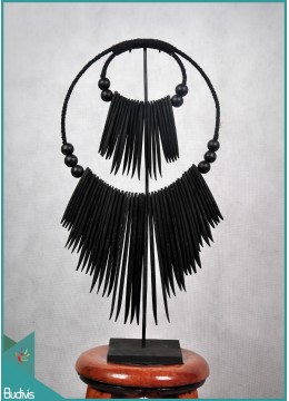 Tribal Black Antique Necklace Bone Decoration Vertical Interior