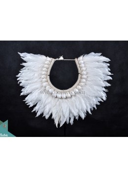 White Feathers Original Decorative Tribal Necklace With Black Vertical Interior