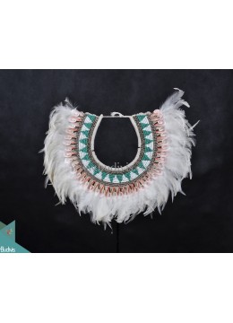 White Feathers Original Shells Decoration Tribal Necklace Beads Stand Inside