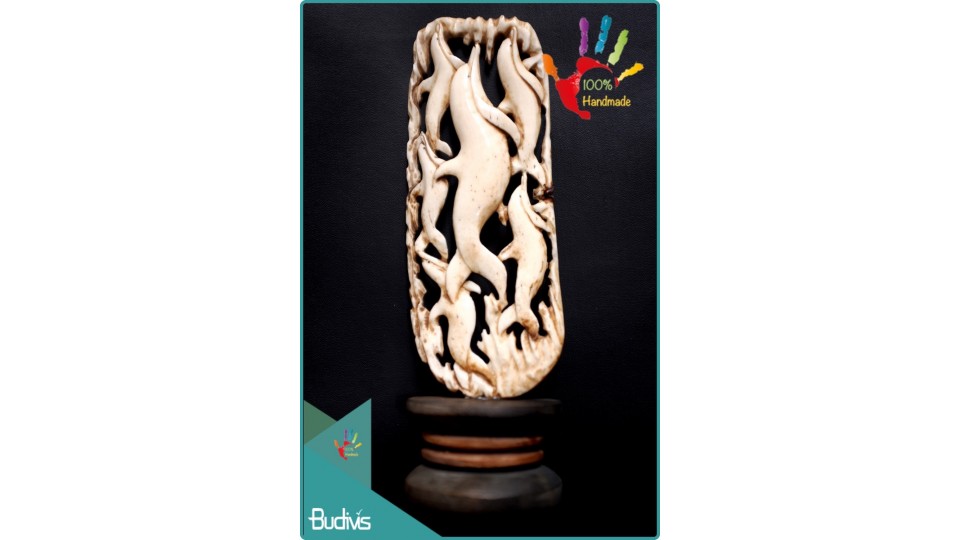 100% Handmade Hand Carved Bone Dolphin Scenery Decoration Best Seller