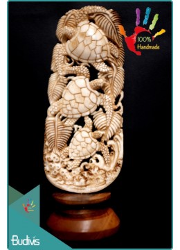 Bali Hand Carved Bone Turtle Landscape Ornaments Top Model