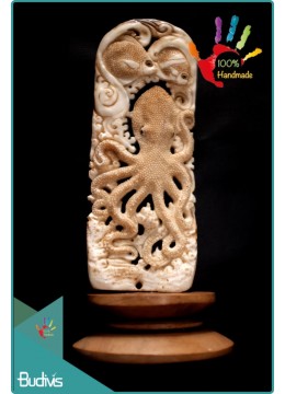 Best Selling Hand Carved Bone Fish And Octopus Scenery Decoration 100% Handmade