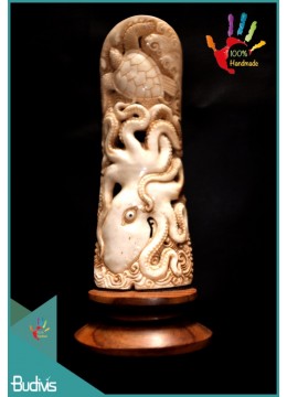 Wholesale Hand-Carved Bone Octopus And Turtle Landscape Ornaments Best Seller