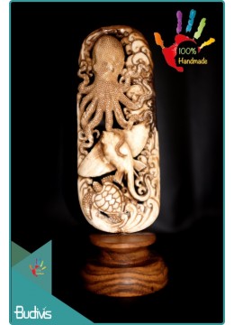 Wholesale Octopus Stinygray And Turtle Hand Carved Bone Landscape Ornaments Bali