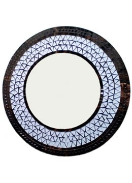 Antique Mirror Glass Circle, Antique Wooden Hand Carved Mirror, Round Wall Mirror, Vintage Celestial Wooden Round Mirror