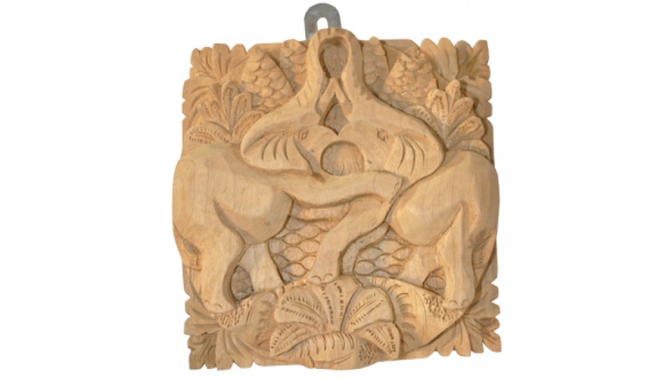 Relief Elephant Wood Carving