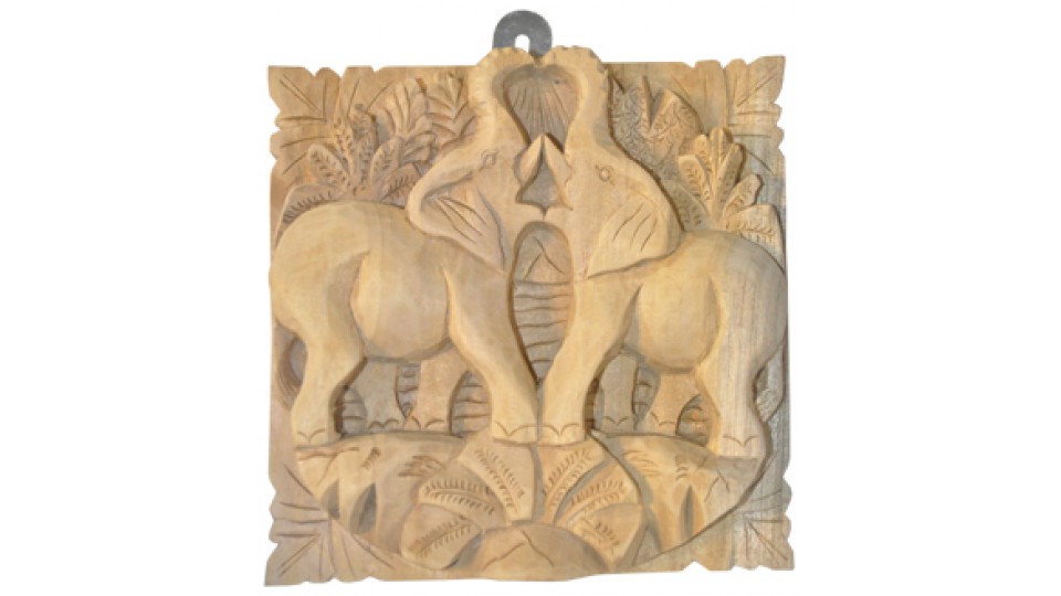 Relief Elephant Wood Carving