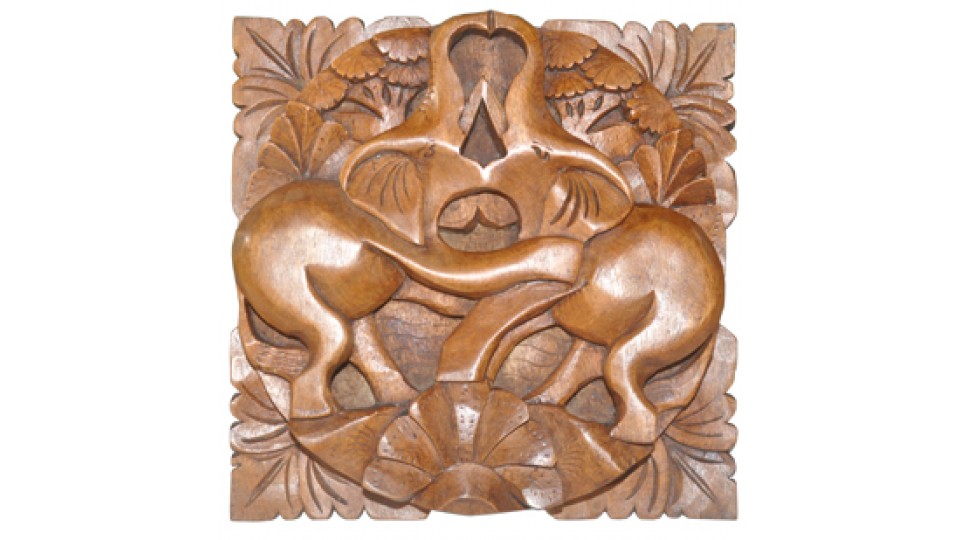 Relief Elephant Wood Carving