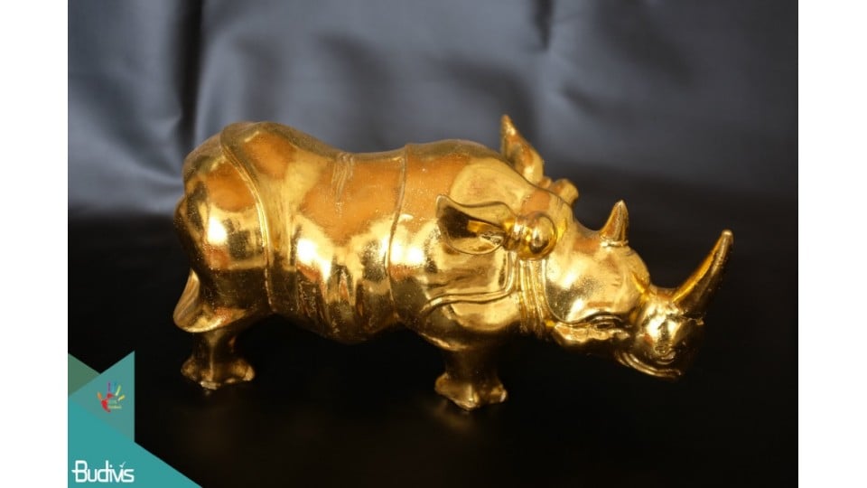 Artificial Resin Rhino Hand Painted Home Decor Gold, Resin Figurine Custom Hand, Statue Collectible Figurine Resin