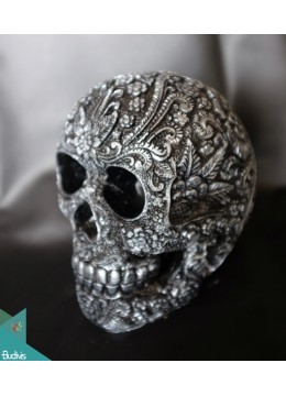 Artificial Resin Skull Hand Painted Wall Decoration Silver, Resin Figurine Custom Hand, Statue Collectible Figurine Resin