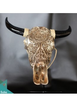 Faux Resin Buffalo Skull Wall Decoration Silver, Resin Figurine Custom Hand, Statue Collectible Figurine Resin