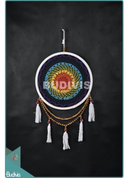 Bali Dream Catcher Cotton Rope Rainbow Tassel Wood Beads Wall Hanging Bohemian Style Handmade