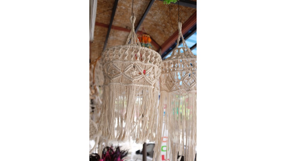 Factory Bohemian Lamps Hanging From Macrame Ceiling