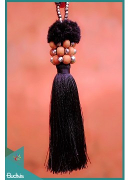 Black Tassel Keychain With Pom-Pom