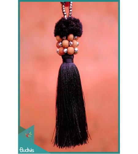 Black Tassel Keychain With Pom-Pom