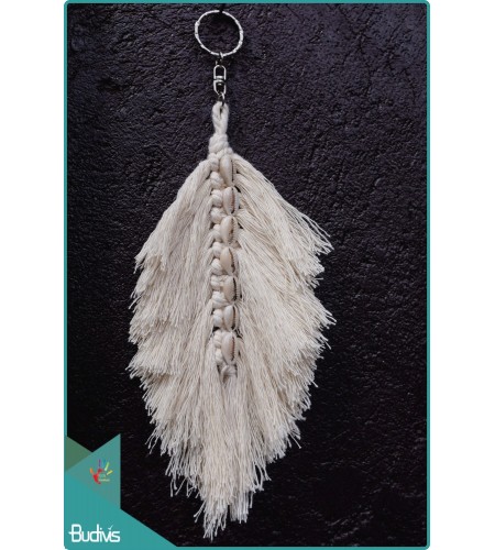 Bohemian Tassel Feather And Baby Shell Keychain